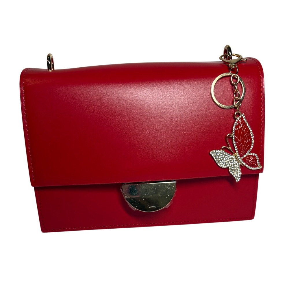 Red Leather Accordion Crossbody Bag Hollywood Logo Strap Gold Hardware